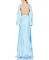 Mac Duggal Women's Long Sleeve Lace up Back Charmeuse Gown