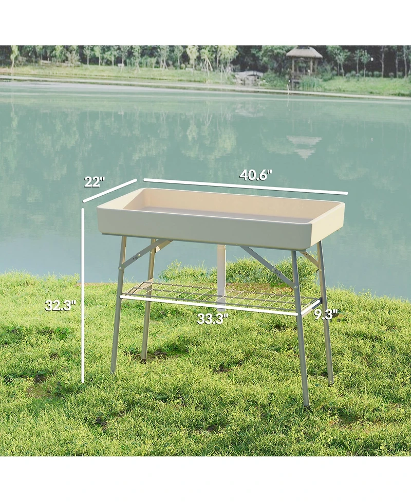 Outsunny 3.4ft Folding Ice Cooler Table with Drain, Party Table,