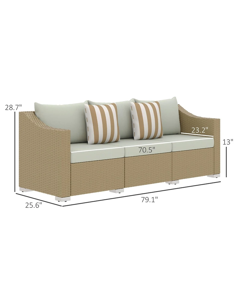 Outsunny 3 Seater Patio Sofa, Wicker Couch with Cushions, Pillows,