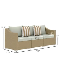 Outsunny 3 Seater Patio Sofa, Wicker Couch with Cushions, Pillows,