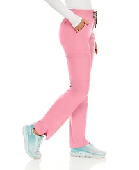 Medichic Petite Terri Stretch Straight Leg Six Pocket Cargo Scrub Pants, Ceil, X Large