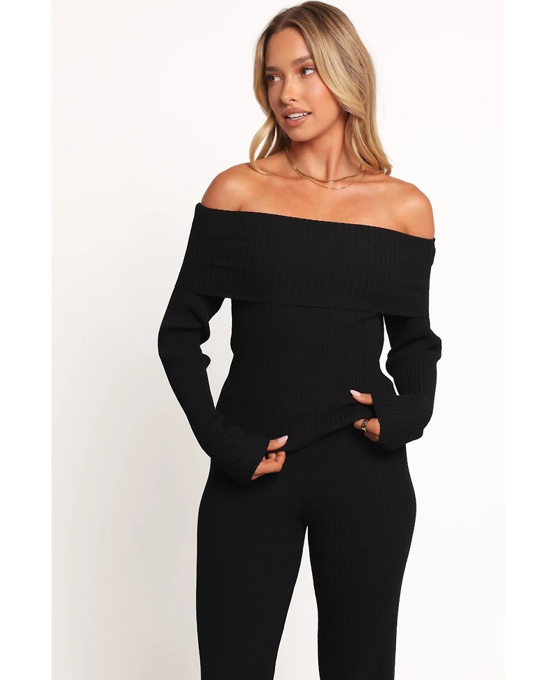 Petal and Pup Women's Gindie Ribbed Knit Off The Shoulder Pant Set