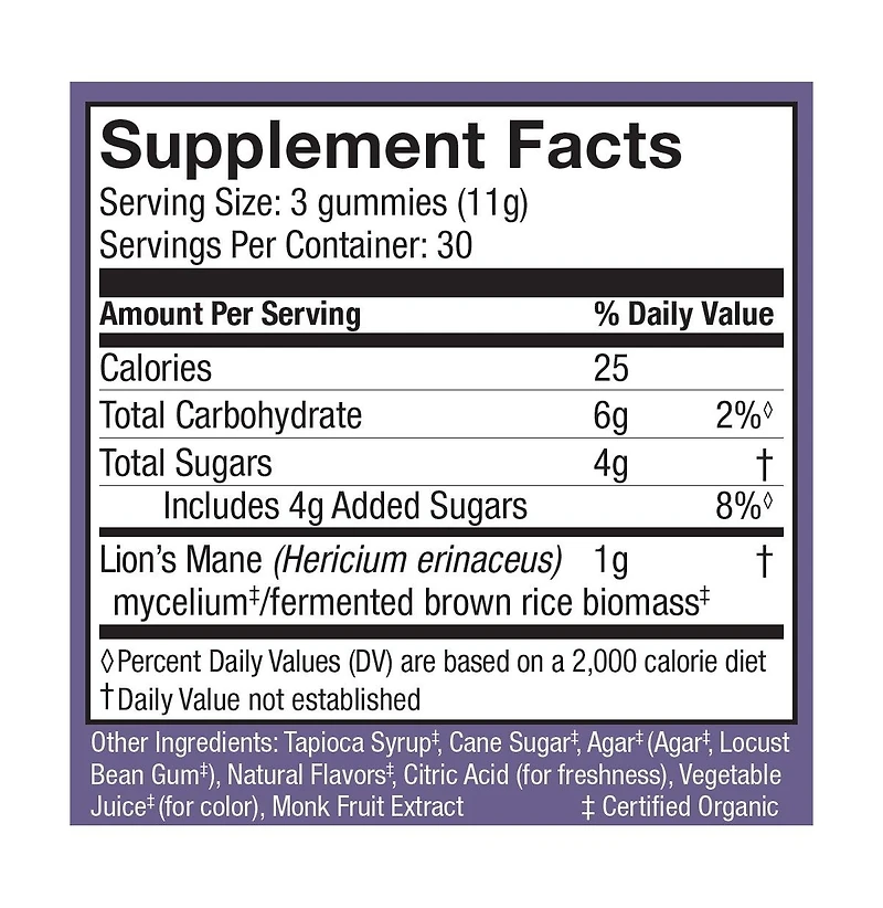 Host Defense Mushrooms, Lion's Mane Gummies, Blueberry, 90 count