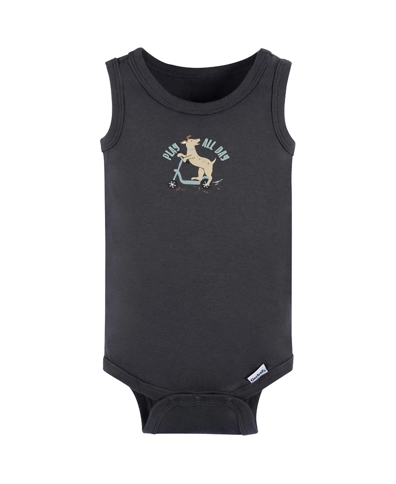 Gerber Baby Boys 4-Pack Sleeveless Onesies Bodysuits, Blue Bike