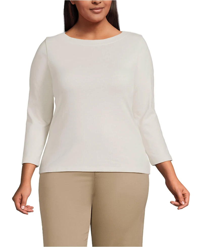 Lands' End Women's Plus Mariner Jersey Boatneck Top