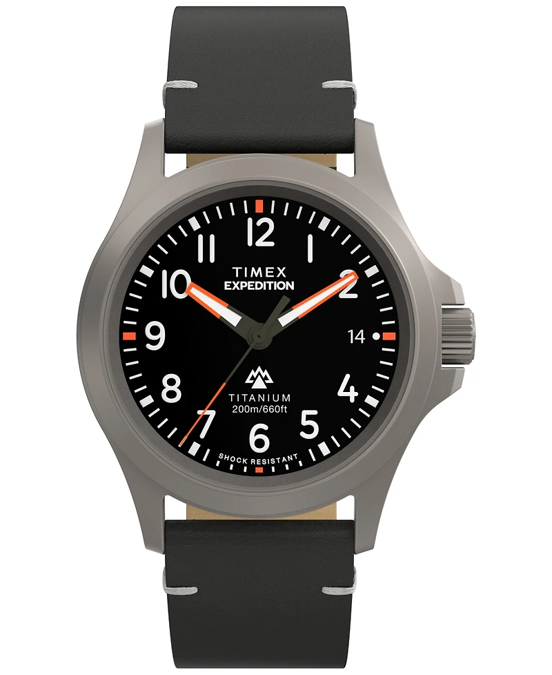 Timex Men's Quartz Analog Black Leather Watch, 38mm