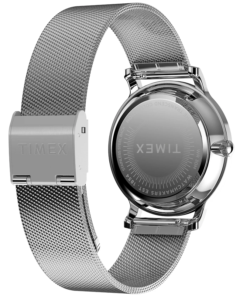 Timex Women's Quartz Analog Silver-Tone Stainless Steel Watch, 34mm