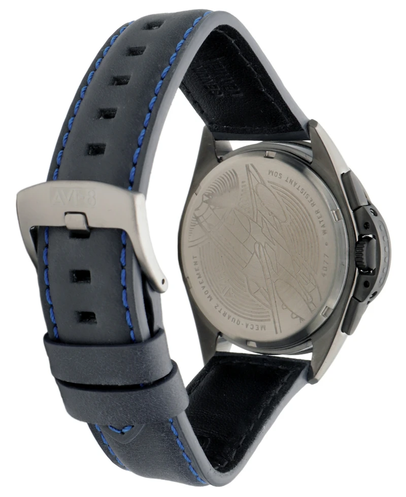 Avi-8 Men's P-51 Mustang Blakeslee Chronograph Blue Leather Strap Watch, 43mm