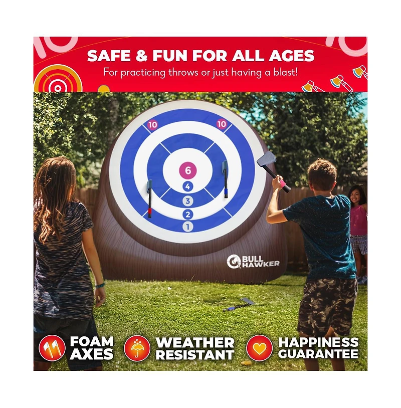 Bull Hawker | Giant Axe Darts (Over 6ft Tall) w/ 15+ Games | Axe Throwing Game for Backyard w/ Air Pump | Carnival Game