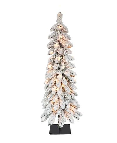 Puleo 4' Pre-Lit Flocked Alpine Pencil Artificial Christmas Tree
