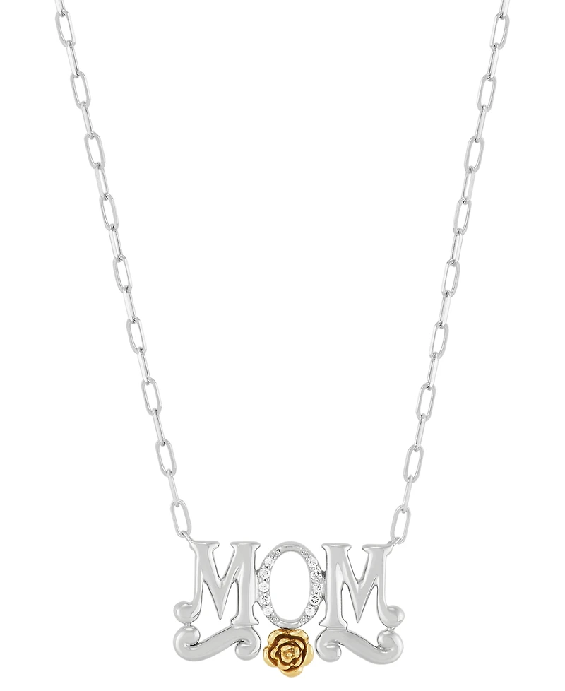 Diamond Accent Mom Rose 18" Necklace in Sterling Silver & 14k Gold-Plate