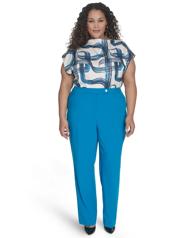 Calvin Klein Plus Size Lux Modern Fit Mid Rise Straight-Leg Pants