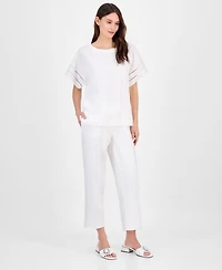 Anne Klein Petite Dropped-Shoulder Ladder-Trim Top