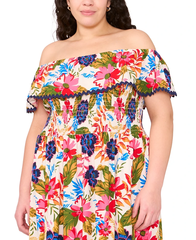 Msk Plus Floral Off-The-Shoulder Smocked Maxi Dress