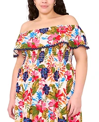 Msk Plus Floral Off-The-Shoulder Smocked Maxi Dress