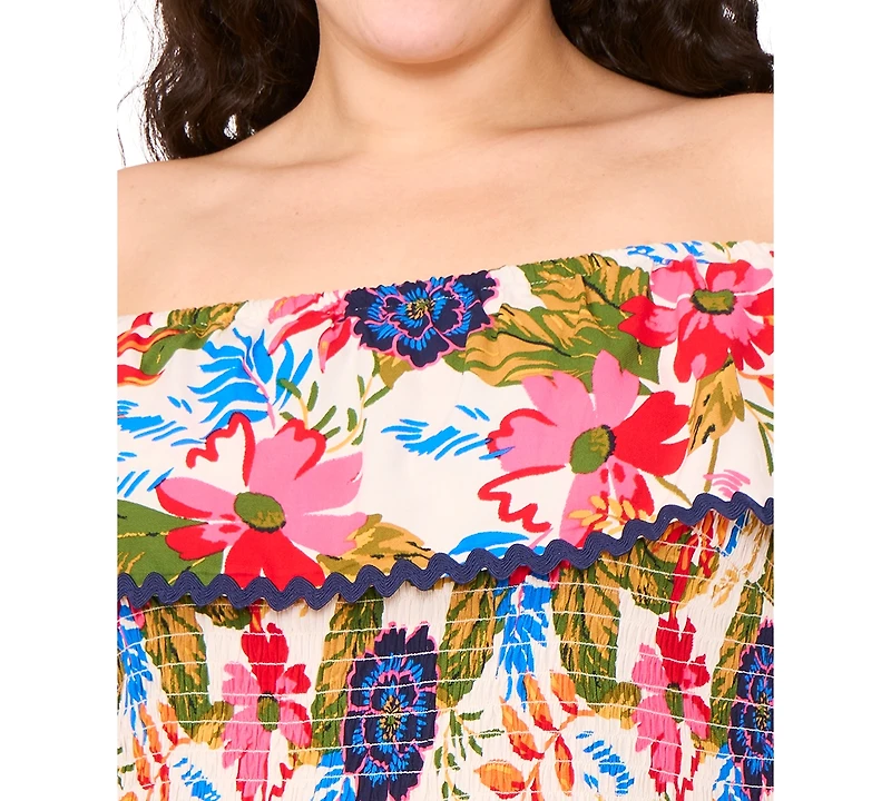 Msk Plus Floral Off-The-Shoulder Smocked Maxi Dress