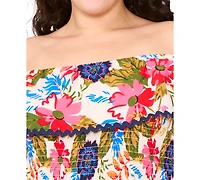 Msk Plus Floral Off-The-Shoulder Smocked Maxi Dress