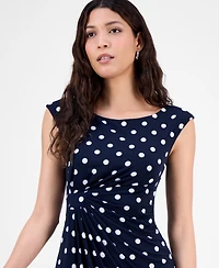 Connected Women's Gathered Faux-Wrap Polka-Dot Dress