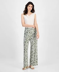 Kasper Women's Leaf-Print Pull-On Wide Ankle Pants