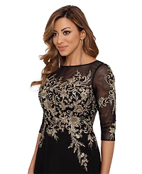 Betsy & Adam Embroidered 3/4-Sleeve Gown