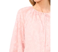 CeCe Women's Floral-Lace Button-Front Puff-Sleeve Blouse