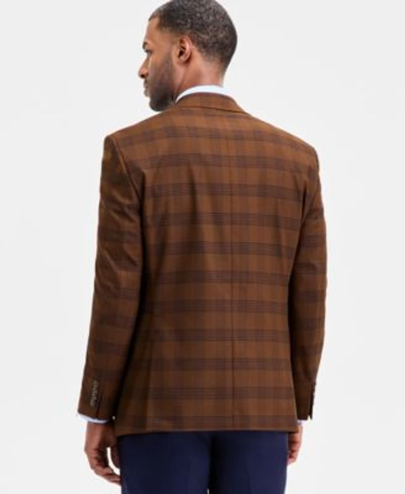 Tayion Collection Mens Classic Fit Plaid Suit Separate Jacket Vest