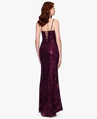 Blondie Nites Juniors' Sequined Lace Corset Gown