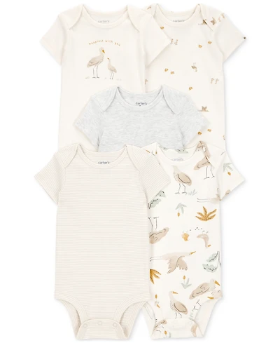 Carter's Baby Boy or Girl Striped Birds Short-Sleeve Bodysuits, 5 Pack