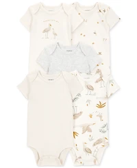 Carter's Baby Boy or Girl Striped Birds Short-Sleeve Bodysuits, 5 Pack