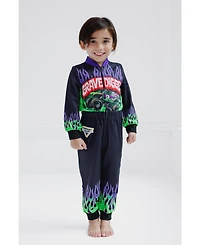Monster Jam Toddler Boys Grave Digger French Terry Racing Zip Up Coverall to