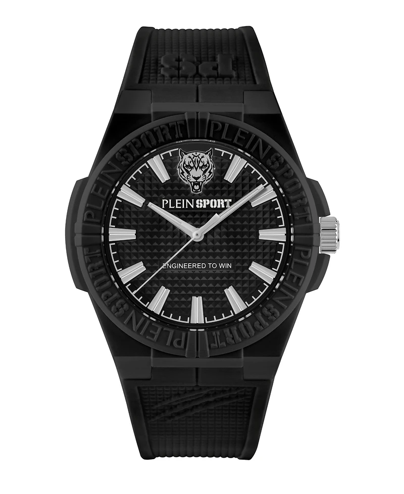 Plein Sport Men's Laserstrike Three Hand Quartz Black Silicone Strap Watch, 42mm