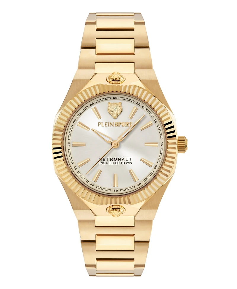 Plein Sport Women's Metronaut Three Hand Quartz Ion Plated Yellow Gold Bracelet Watch, 36mm