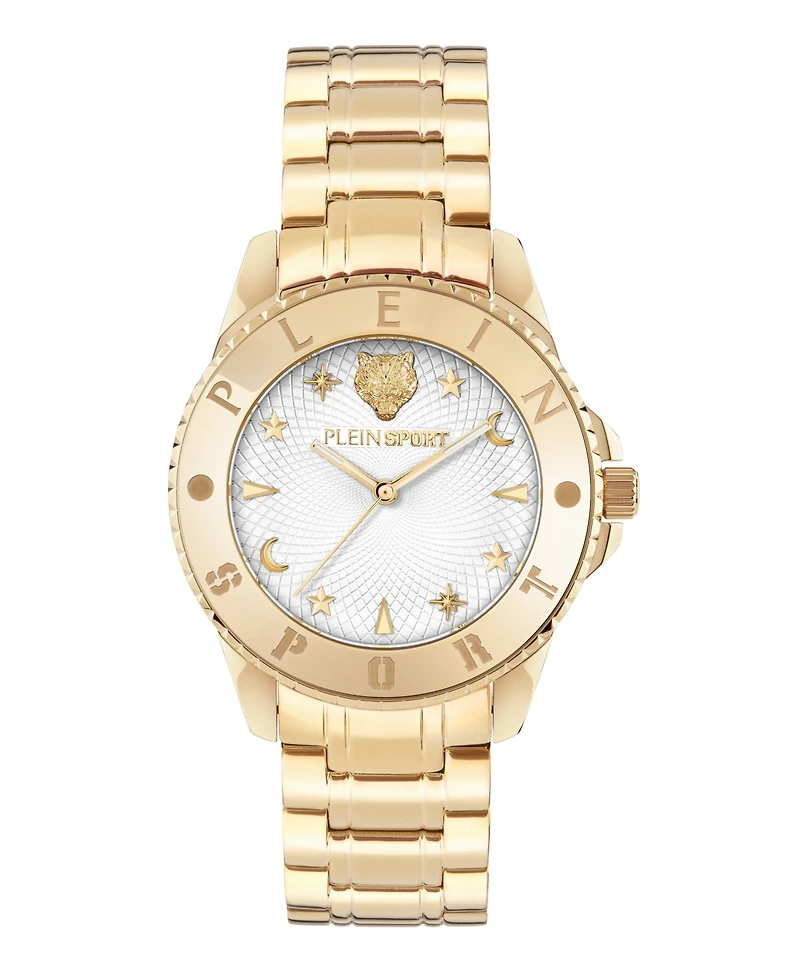 Plein Sport Women's Glam Three Hand Quartz Ion Plated Yellow Gold Bracelet Watch, 40mm