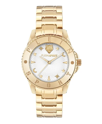 Plein Sport Women's Glam Three Hand Quartz Ion Plated Yellow Gold Bracelet Watch, 40mm