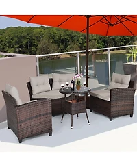 Gymax 4PCS Rattan Outdoor Patio Furniture Set Sectional Sofa Table w/ Cushions
