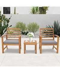 Gymax 3 Piece Outdoor Furniture Set Acacia Wood Conversation Set w/ Cushions