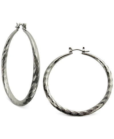 Guess Silver-Tone 2" Textured Hoop Earrings