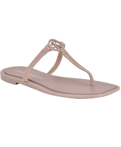 Calvin Klein Women's Edhen Logo T-Strap Flat Jelly Sandals