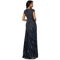 Lara Women's Cap Sleeve Beaded A-Line Gown