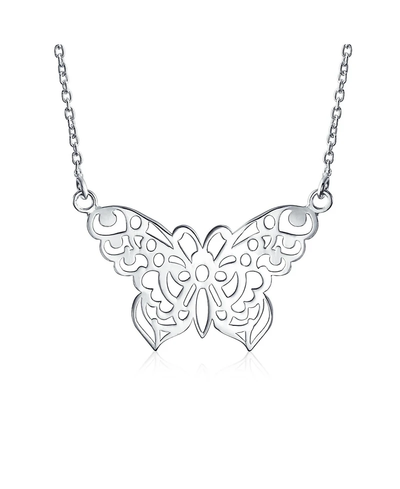 Bling Jewelry Large Butterfly Filigree Pendant Necklace Sterling Silver 16 Inches Statement Piece