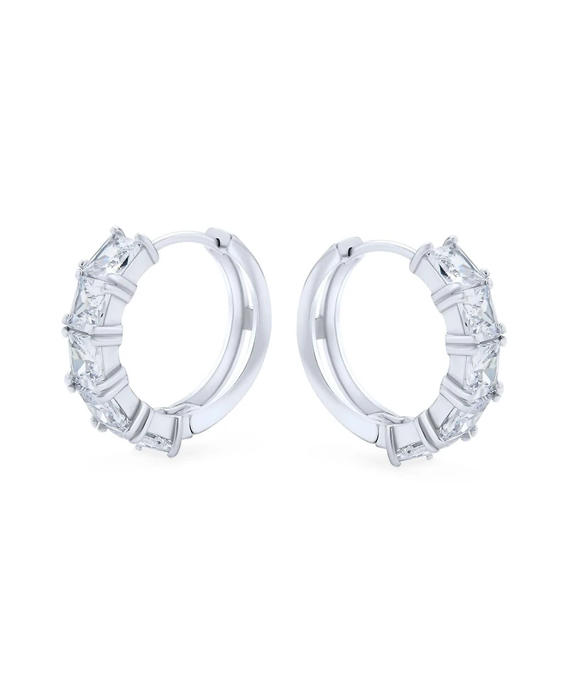 Bling Jewelry Square Princess Cut Cz Hoop Earrings in Sterling Silver