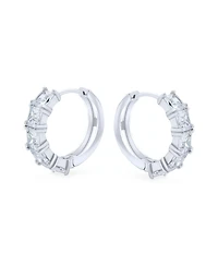 Bling Jewelry Square Princess Cut Cz Hoop Earrings in Sterling Silver
