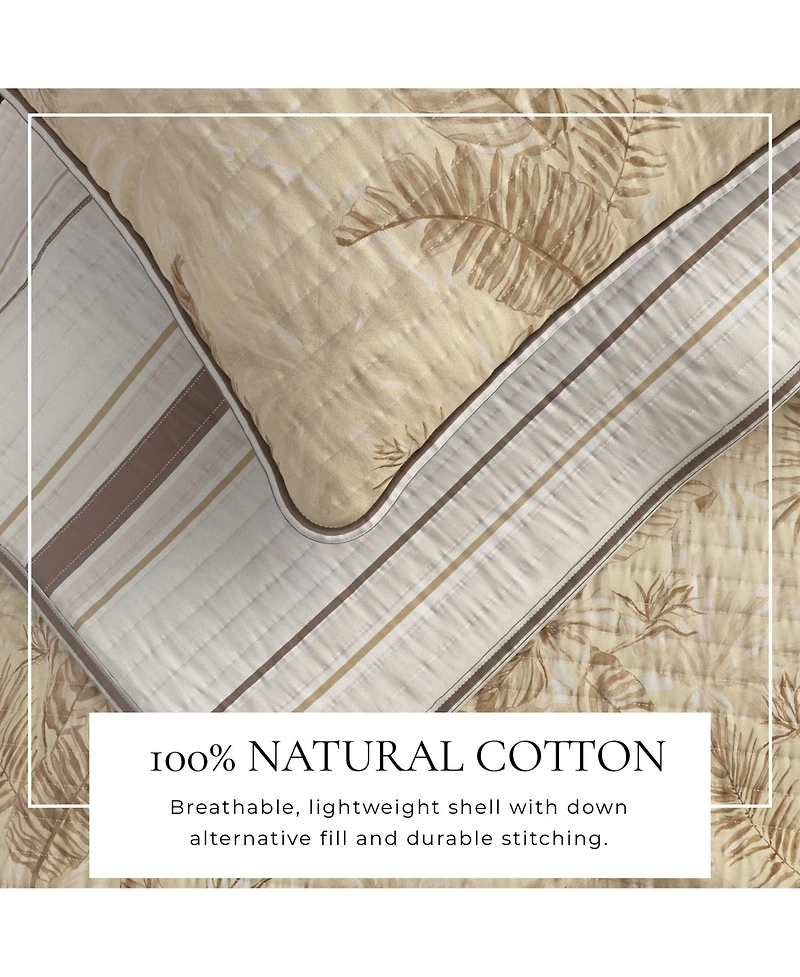 Linery & Co. Cotton Stitched Reversible Tropical Palm 3 Piece Quilt and Sham Set