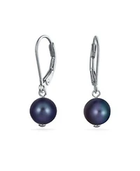 Bling Jewelry Classic Black White Pink Grey Round Freshwater Cultured Pearl Drop Dangle Bead Ball Earrings .925 Sterling Silver Lever back