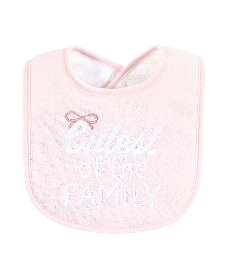 Hudson Baby Infant Girl Cotton Terry Drooler Bibs with Fiber Filling, Cutest Family, One