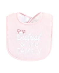 Hudson Baby Infant Girl Cotton Terry Drooler Bibs with Fiber Filling, Cutest Family, One