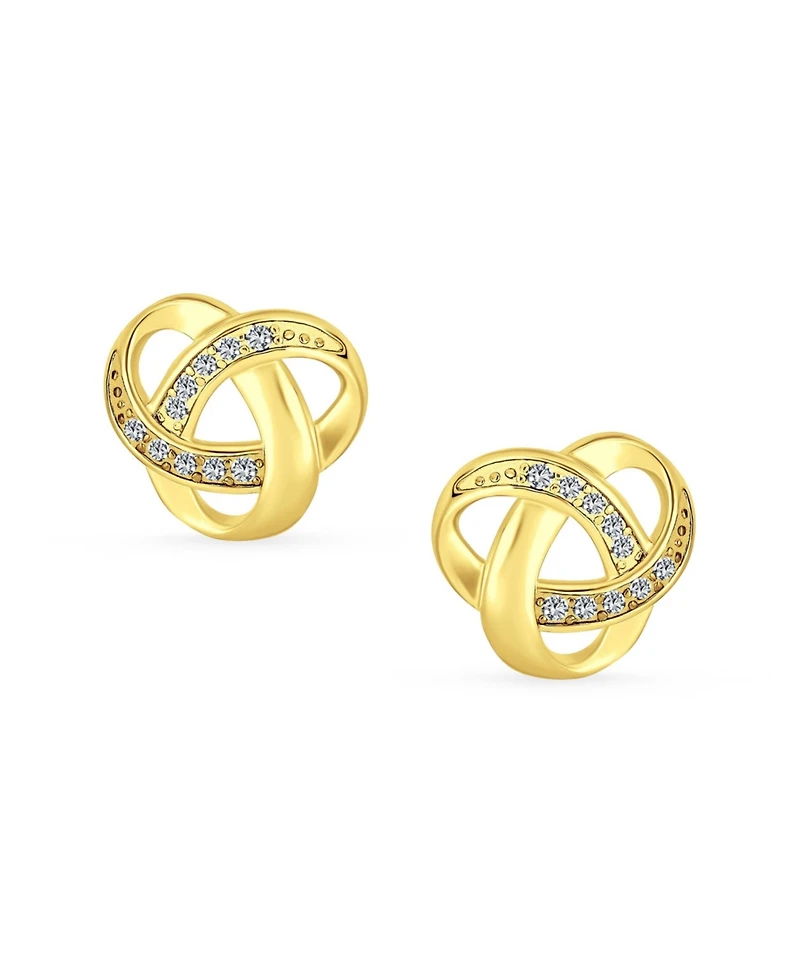 Bling Jewelry Pave Cz Interlocking Open Cable Love Knot Cubic Zirconia Stud Earrings Rose Gold Plated Sterling Silver