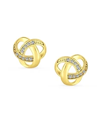 Bling Jewelry Pave Cz Interlocking Open Cable Love Knot Cubic Zirconia Stud Earrings Rose Gold Plated Sterling Silver