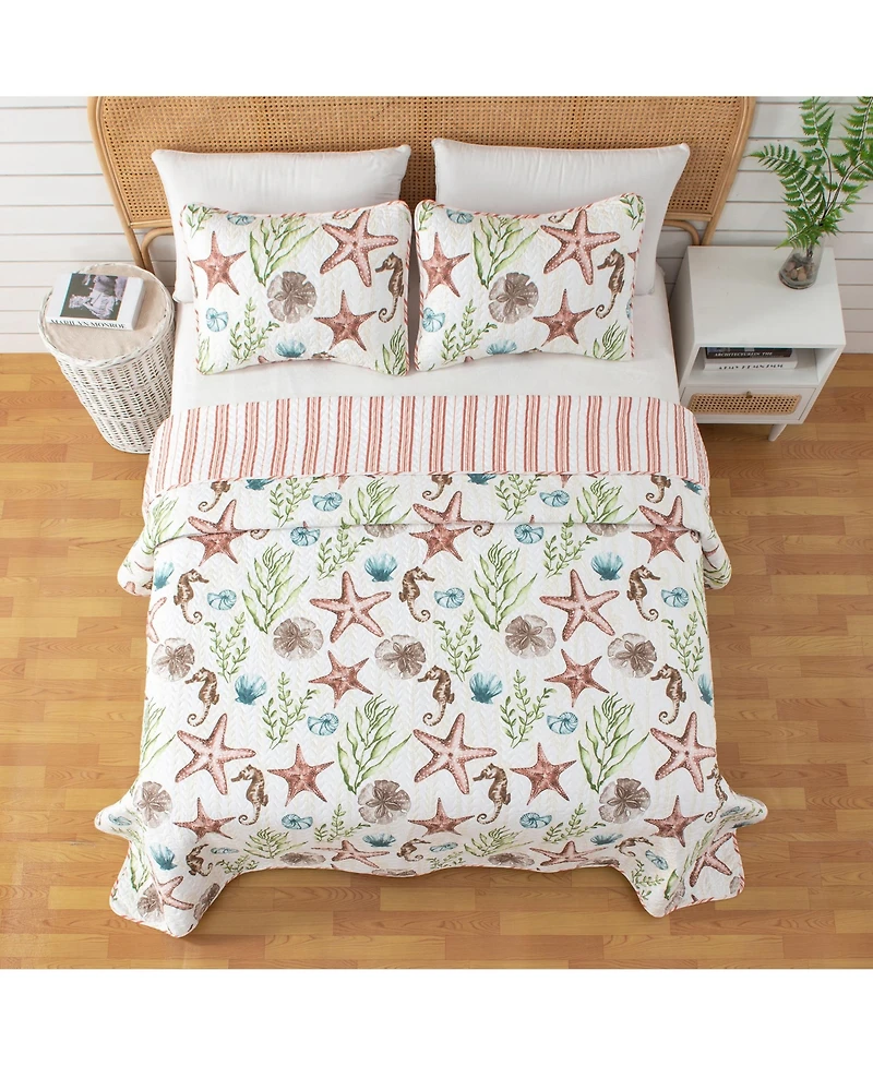 Linery & Co. Watercolor Sea Life Microfiber Quilt Set With Shams