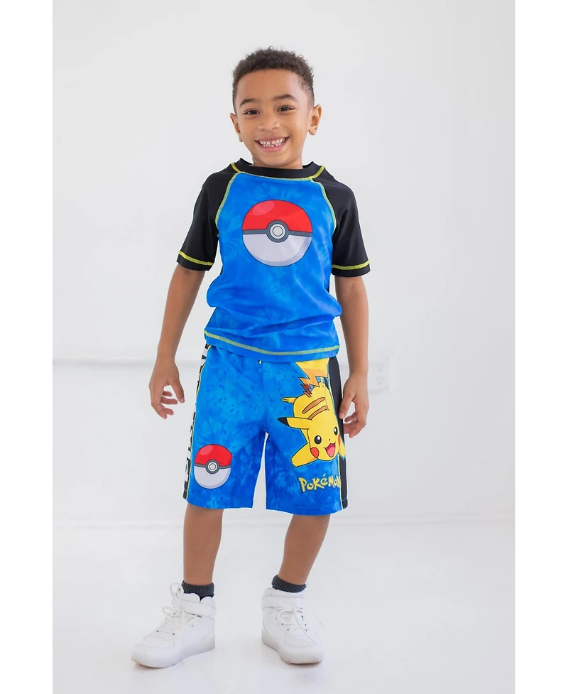 Pokemon Pikachu Upf 50+ Rash Guard Swim Trunks Outfit Set Little Kid to Big